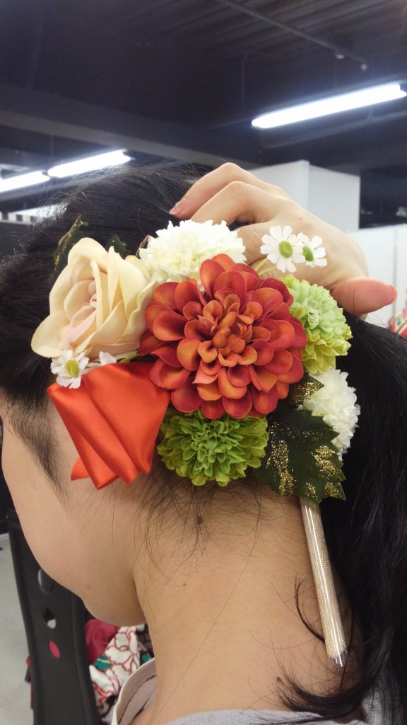 髪飾り　オレンジ×グリーン