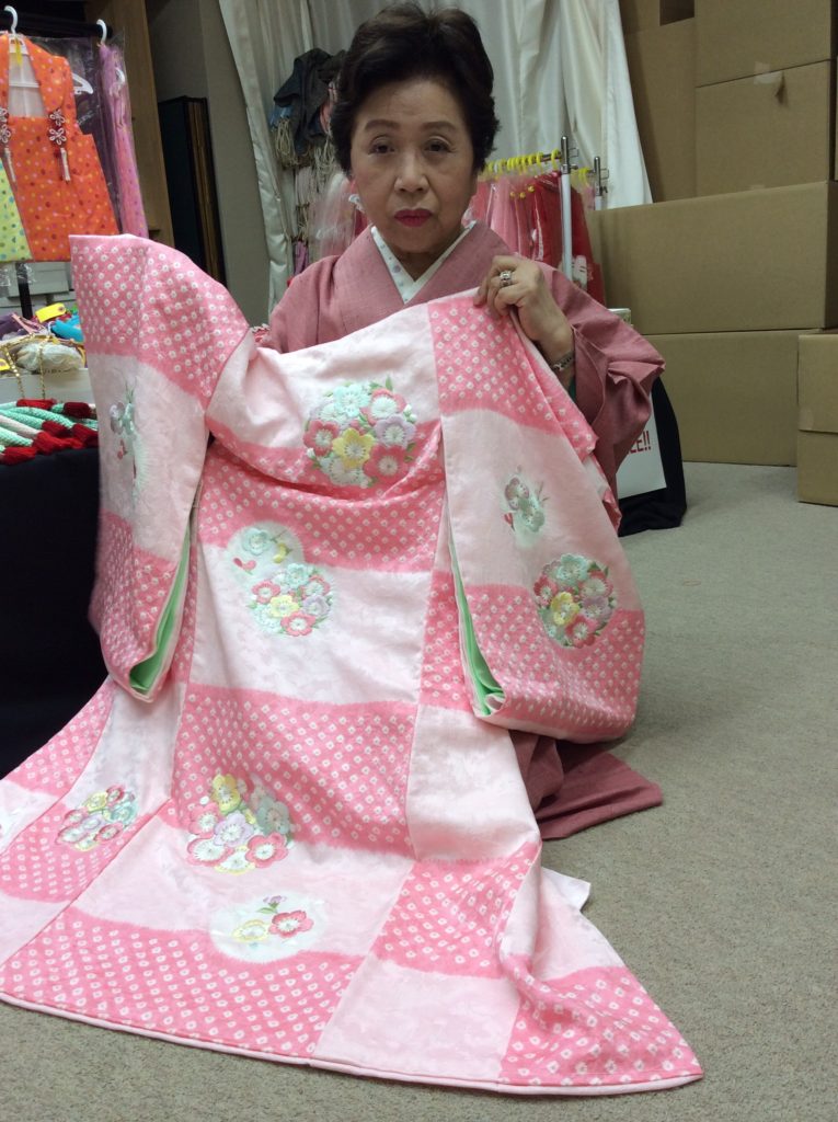 女の子　初着　ピンク市松