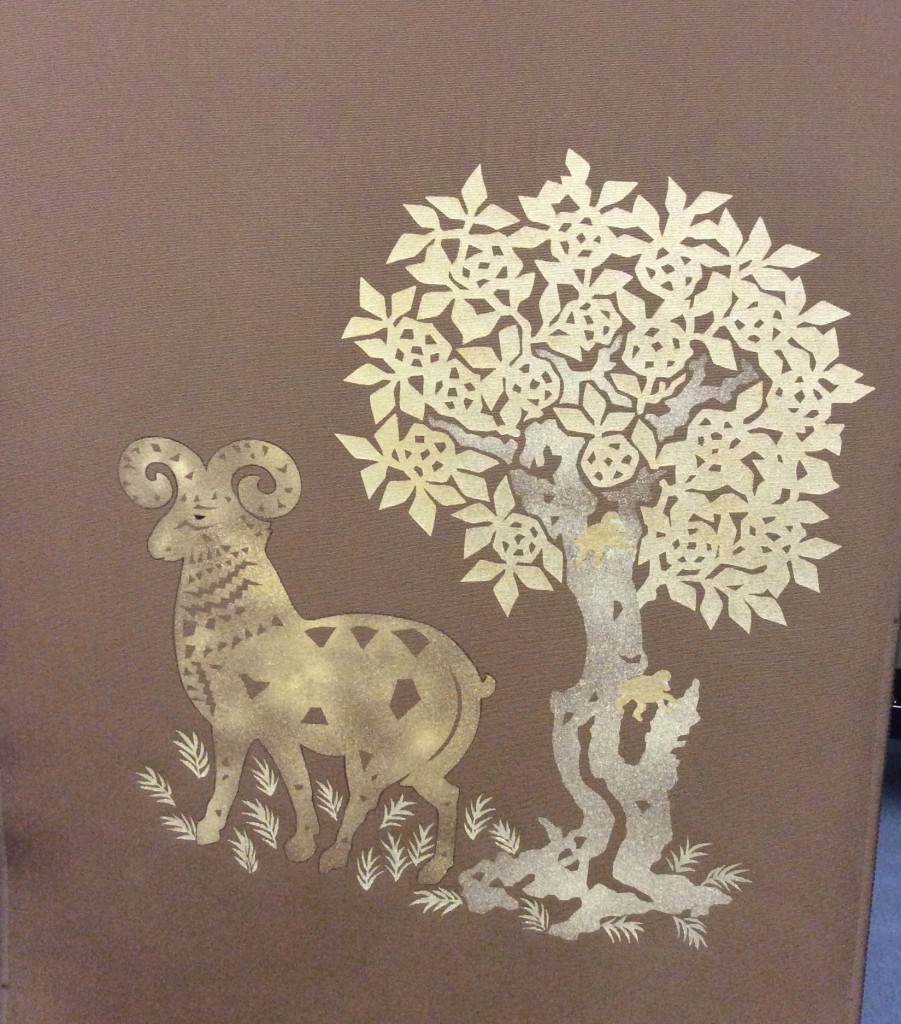 ヒツジ柄　塩瀬名古屋帯