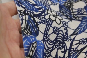 琉球紅型　名古屋帯　蝶　グレー