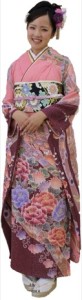 藤娘きぬたや総絞り振袖 ピンク 小紋バック