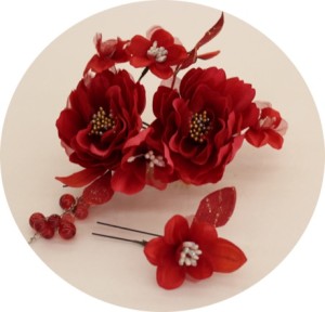 成人式 振袖コーディネート 髪飾り 赤色