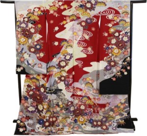振袖 赤 紅型風